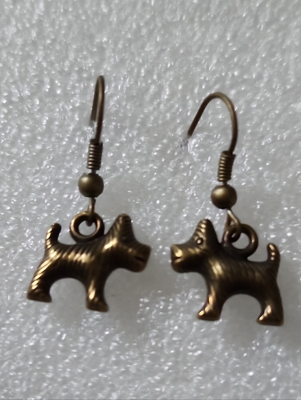 Hand Crafted Bronze Dog Charm Dangle Earrings